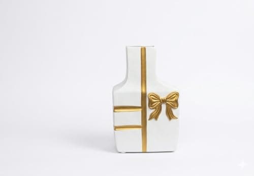 Home Care E-770 White & Gold Bow Vase Luxury Decorative Vase with Elegant Bow Detail and White Gold Finish for Sophisticated Spaces