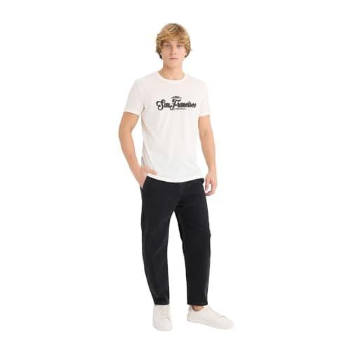 DeFacto Man Slim Fit Crew Neck Short Sleeve Young Knitted T-Shirt D5572AX,Ecru S