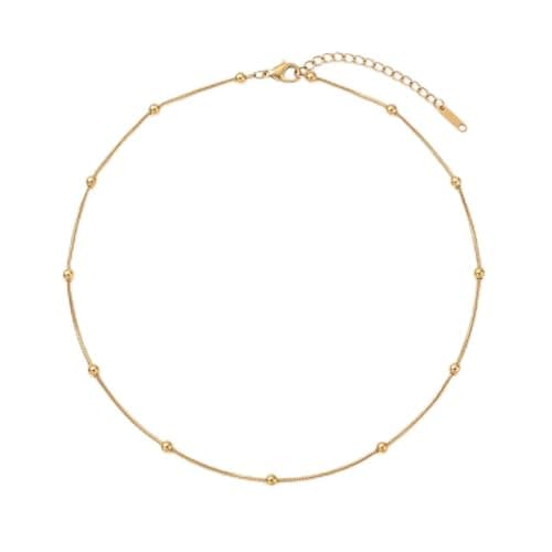 Gold Tone Snake Chain Necklace with Ball Beads Fashion Adjustable Lobster Clasp Accessory Mg_st10006