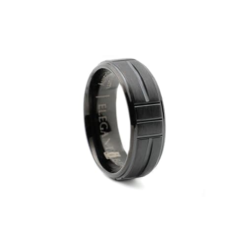 Black Tungsten Carbide Ring with Engraved Surface A112