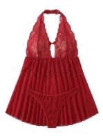 Hanadi Women's Sheer V-Neck Babydoll – Tulle & Lace – Plus Size