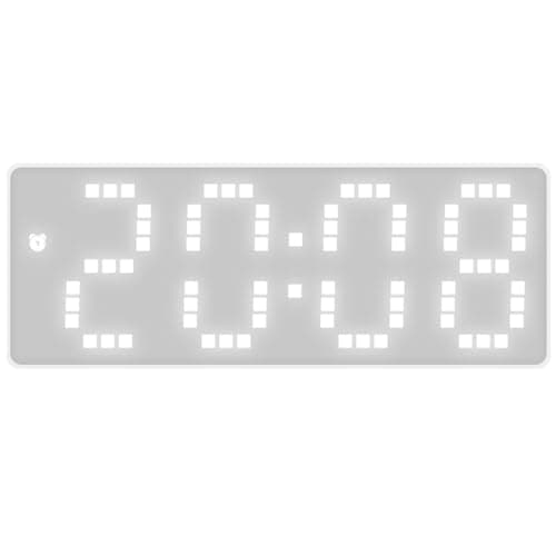 LED Digital Alarm Clock with Adjustable Brightness – Stylish Multifunction Mirror Display, Time, Date, Temperature, Modern Design, Easy to Use, Perfect for Bedrooms, Offices, Dormitories (White)