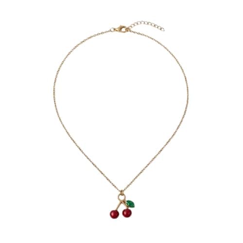 Cherry Pendant Necklace Gold Color Chain Dainty Red Green Cherry Pendant Necklace Mg_st10007