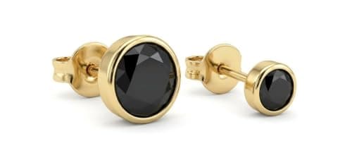 Caflon Ear Piercing Stud Earring, Gold Coloured Stainless Steel with Crystal, Hypoallergenic Style Jewelry for Women and Girls (Black)
