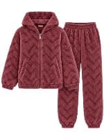 طقم بولار تقيل حريمي – تريننج شتوي بغطاء رأس وخامة دافئة للمنزل والراحة K Base layer apparel set