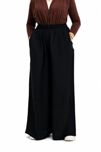 Wide Leg Oversize Pants for Women, Black, Loose Fit, Elastic Waist with Side Pockets
