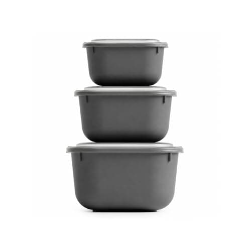 Food Storage Container Set – BPA-Free Airtight Snap Lid – 600 milliliters, 1.1 Liters, 1.8 Liters – Microwave & Dishwasher Safe – Kitchen, Freezer & Office (Grey)