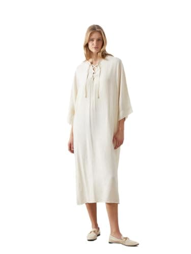 LC WAIKIKI Woman Tie Neck Textured Oversize Dress