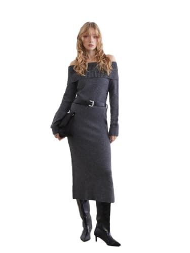 LC WAIKIKI Woman Boat Neck Belted Knit Dress