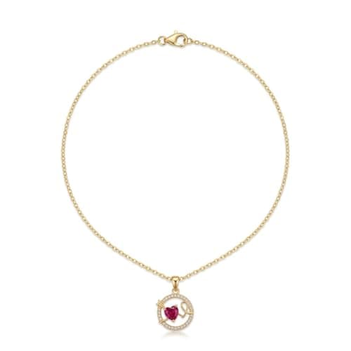 Gold Tone Round Red Heart Pendant Necklace With Cupid Arrow Design Elegant Romantic Jewelry-Mg_cg10024
