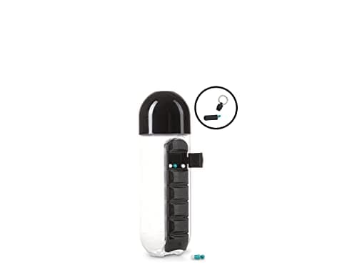 Urban Essentials Water Bottle Portable Pill Insertion Organizer Water Bottle with Built-in Daily Vitamin Holder Supplement Organizer Case - with Free Pill Keychain BPA Free Plastic Bottle