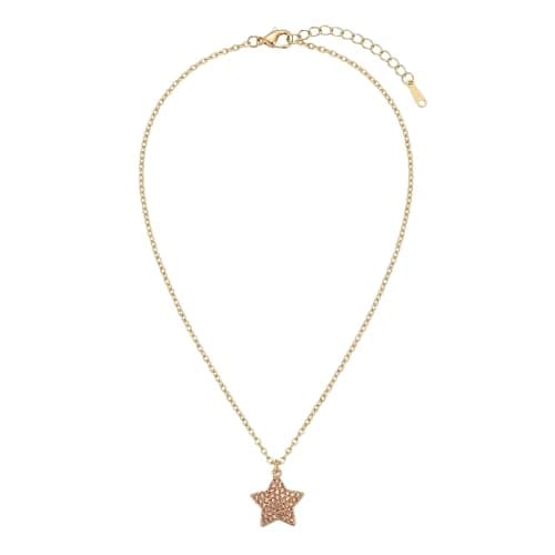 Gold Color Star Necklace, Fashion Jewelry with Crystal Star Pendant, Soft Gold Chain-Mg_st10040_creme
