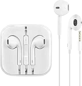 In-Ear Wired Earphone with Connector 3.5mm Stereo Pure Sound with Microphone Ergonomic Design Practical Wear Compatible with All Phones Headphone Port 3.5m In Ear Wired Headset, White