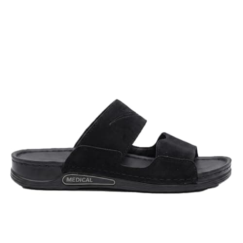 Men's Comfort Medical Slippers – High Quality Genuine Leather – Practical Design for Home & Outdoor – Multicolor – Available in Sizes 41 to 46 – Kayan Factory Sandal