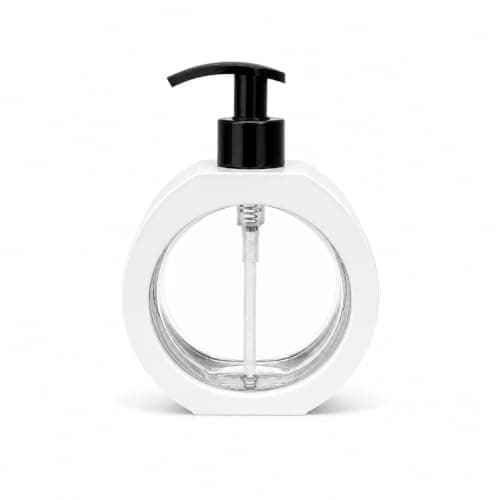 Titiz Refillable Liquid Soap Dispenser - BPA-Free Plastic, Round Frame, Clear Bottle, Easy Pump Used for Hand Soap, Dish Liquid & Lotion in Bathroom & Kitchen, 10.1 × 8.3 × 17.6 cm (White)