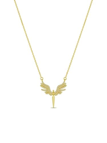 Julia Store 18K Gold Plated Stainless Steel Aesthetic Exquisite Luxury Elegant Dainty Cute Trendy Elegant Vintage Inlaid Cubic Zirconia Guardian Angel Open Wings Necklace For Women Jewelry Gift