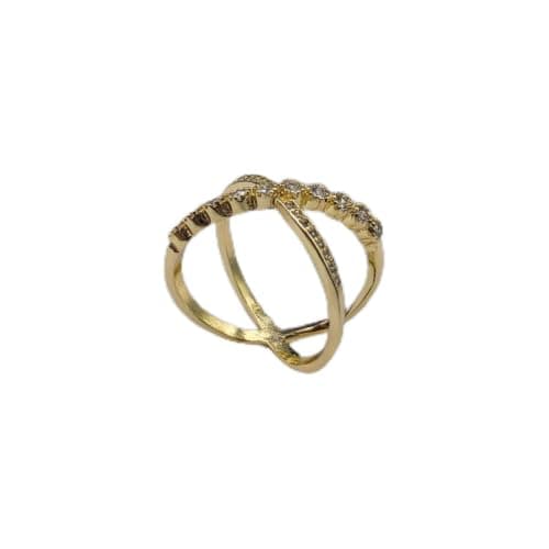 3 Diamonds 3370159539251 Women's X Shape Ring, Gold Plated, High Quality With Sparkling Zircon