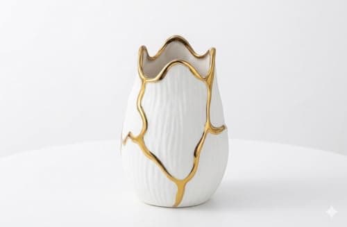 Home Care WA-1150 Lotus White & Gold Vase (Large) Luxury Decorative Vase with Elegant Lotus Design and White Gold Finish