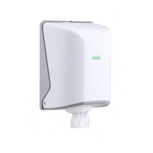 Vialli OG1 Paper Towel Dispenser – ABS Plastic Wall Mounted – Centerfeed Roll Holder – Bottom Pull Easy Refill – Bathroom Kitchen Office Hotel – 31 × 22 × 21 cm (White)