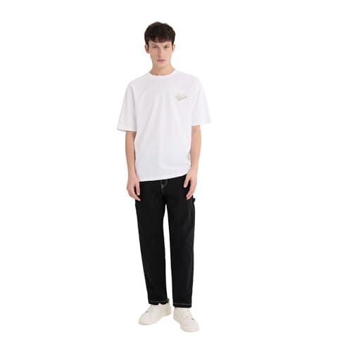 DeFacto Mens Boxy Fit Crew Neck Short Sleeve Young Knitted T-Shirt D6818AX T-Shirt