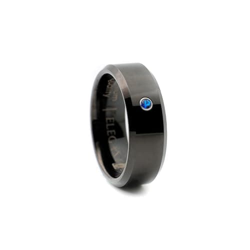 Black Tungsten Carbide Ring Inlaid with blue cubic micro zircon stone A95