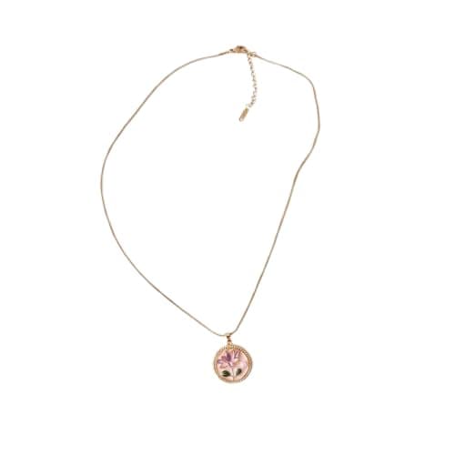 Rose Gold Round Pendant Necklace Flower Design Thin Chain Fashion Jewelry For Women -Mg_st10018