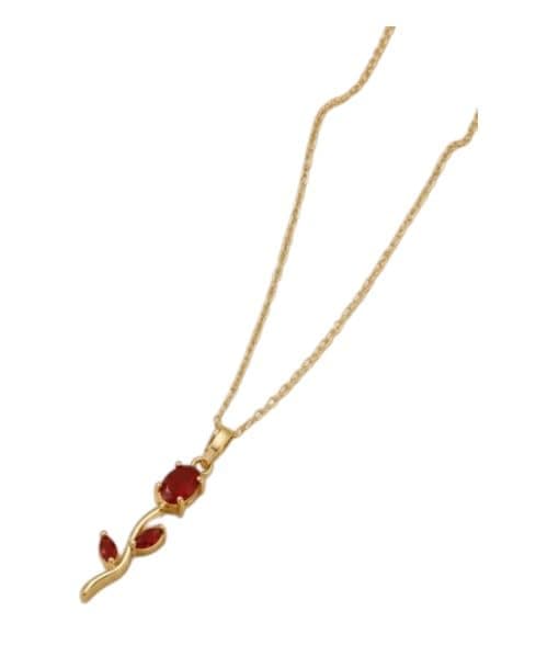 Elegant Necklace for Women Delicate and Luxurious Design Featuring Gold Tone Chain and Flowy Charm Decorated with Red Shiny Stones to Add an Attractive and Elegant Touch to Your Daily and Occasions.