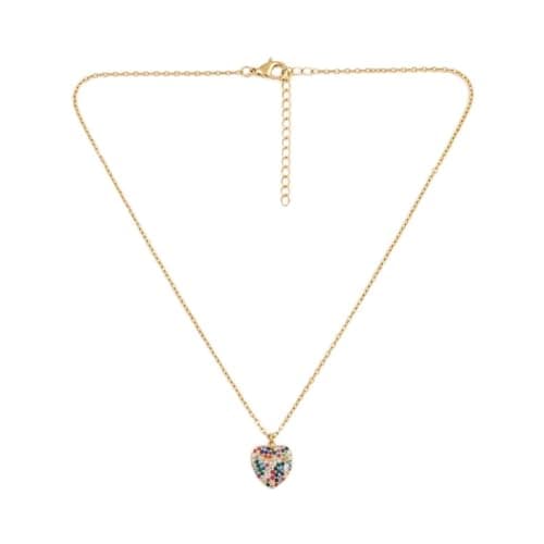 Gold Heart Pendant Necklace With Colorful Crystal Stones Thin Chain With Adjustable Lobster Clasp -Mg_st10020_Colorful