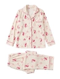 Womens Winter Button Front Long Sleeve Home Sleep Comfort Pajama IN
