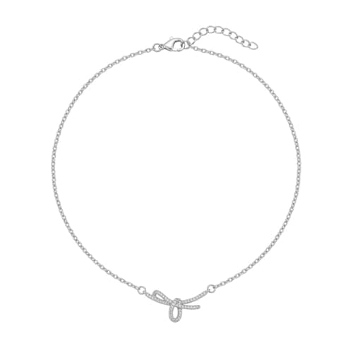 Silver Knot Necklace With Zircon Stones Thin Chain With Adjustable Lobster Clasp-Mg_cg10013