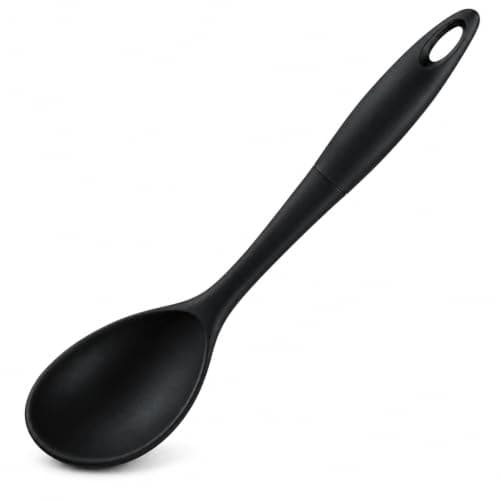 ARSHIA 3584 Black Silicone Serving Spoon with Heat-Resistant Non-Scratch Head, Ergonomic Comfortable Handle and Durable Design for Serving Rice, Vegetables and Family Meals - Black