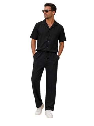 Miza Suit for Men Spanish Linen Half Sleeve Shirt and Pants - Classic Collar Full Buttons Coordinated outfit