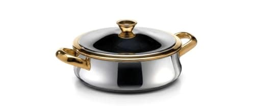 Zahran Stainless Steel Roasting Tray 28cm with Lid Brushed Gold Finish Oven Safe for Roasting and Baking