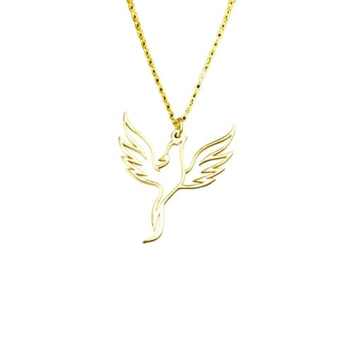 Julia Store Dainty 18k Gold Plated Stainless Steel Elegant Simple Trendy Phoenix High Polished Fire Bird Necklace Geometric Phoenix Pendant Necklace Jewelry Gift