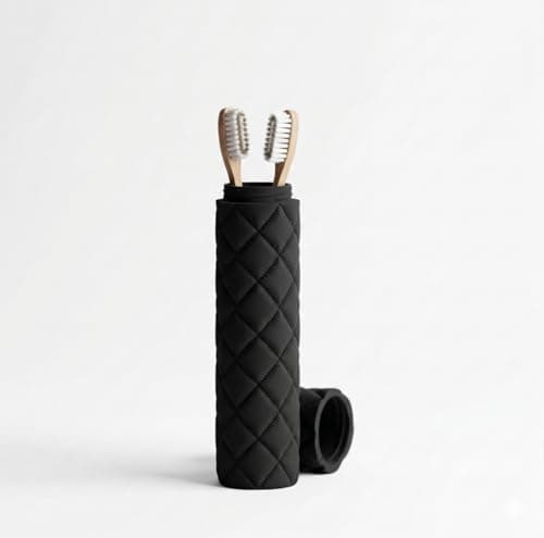 Velora Premium Quilted Travel Toothbrush Case & Organizer Set – Luxury Puffer Design, Seamless Alignment, Durable Portable Container for Toothbrush (black)