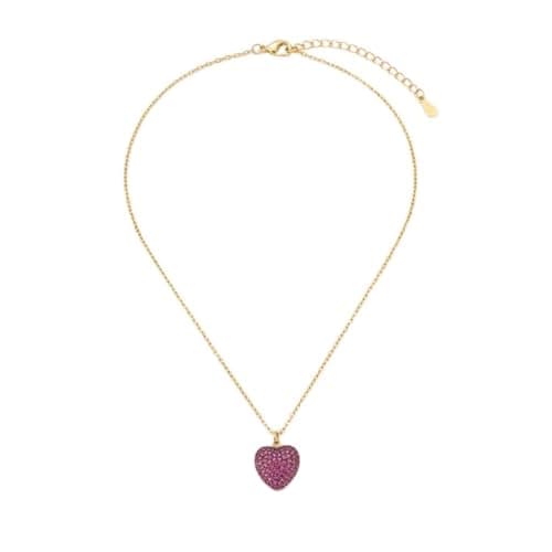 Gold Pendant Necklace Heart Pendant with Pink Gemstones, Thin Chain with Lobster Closure-Mg_st10020_fuchsia