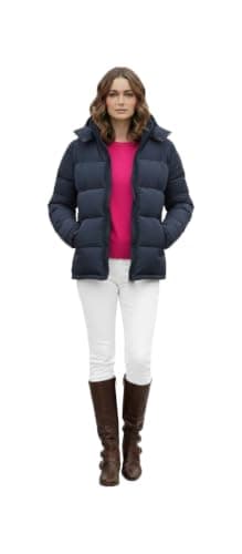 Women's Navy Blue Hooded Puffer Jacket, Quilted Down-Style Winter Coat, Casual Outdoor Wear