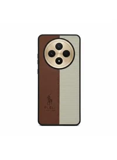 Soft Leather Back Case for Men Women (Compatible with Oppo Reno 12F 4G) Classic Fashion Luxury Leather Back Case Durable Genuine Leather Lightweight Comfortable Soft Leather (Brown) Cellular phone case
