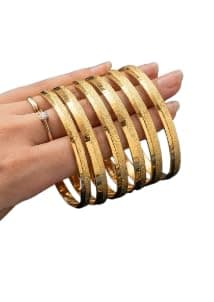 Gold Bracelets – Set of 6 Gouache with Embossed Design | Hand Accessory for Everyday and Occasions Use