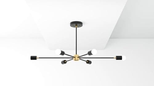 Generic Pendant Light 6 Bulb Without Bulbs 35 * 70 * 35 cm Black and Gold