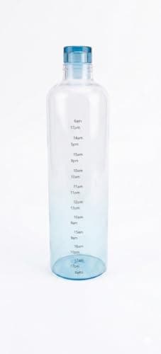Generic Glass Water Bottle, 1L capacity, motivational time marker for tracking daily water intake, clear modern design, leak-proof lid, ideal for office, gym, or daily use. (blue)