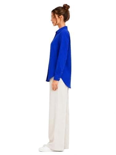 CAESAR Womens Women's linen blouse with a collar and buttons down the front Women's linen blouse with a collar and buttons down the front
