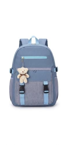 Women's Backpack with Teddy Bear Keychain, | Multiple Pockets, Buckle Straps