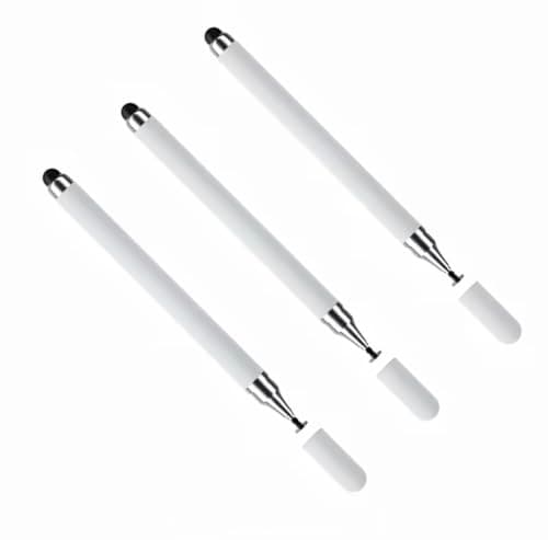 3-Piece Dual-Tip Capacitive Stylus Pens, Universal Touch Screen Pen with Disc Tip and Silicone Tip, Precision Drawing & Writing Stylus for Smartphones, Tablets and Other Touchscreen Devices, WHITE