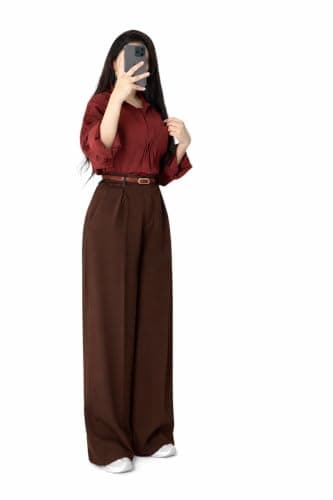 Women's Dark Brown Wide Leg High Waist Casual Fashion Pants | Flare cut, brown