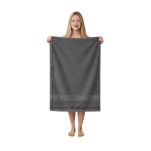 Luxury 100% Cotton Bath Towel, 1 Piece, Extra-Large 160 × 90 cm, Super Absorbent & Soft (Gray, Large Bath Towel 160x90 cm)