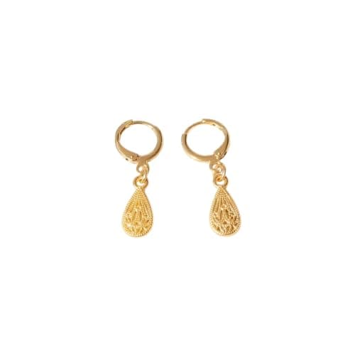 Gold Color Hoop Earrings With Engraved Drop Pendant Fashion Jewelry For Women-Mg_cg113