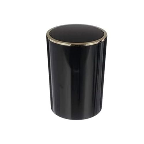 6 Liter Acrylic Swing Lid Waste Bin with Golden Frame for Bathroom Bedroom Office Kitchen – Compact Indoor Trash Can, 25.5 × 18.5 cm (Black)