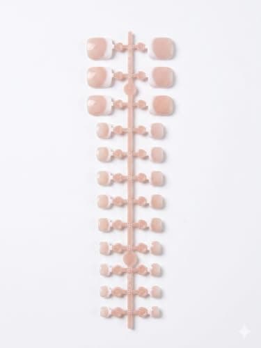 Press-On Toe Nails, Nude Pink, French Tip Style, Short Square Shape, Full Cover False Toenails