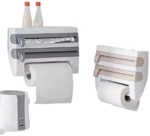 Multi-Use Kitchen Organizer for Foil, Stretch and Tissue Holder with Extra Top Shelf – Practical Design for Space Saving and Easy Organization of Kitchen Gadgets AR Paper towel holder